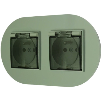 Dwa gniazda hermetyczne do łazienki z ramką okrągłą seria MINI kolor szałwiowy