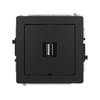 Mechanizm gniazda pojedynczego USB A-A 2.0, bez pola opisowego Karlik seria DECO 12DGUSBBO-1 kolor czarny mat