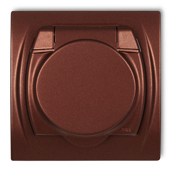 Gniazdo bryzgoszczelne z uziemieniem SCHUKO 2P+Z klapka brązowy metalik, bez przesłon torów prądowych Karlik seria LOGO 9LGPB-1s kolor brązowy metalik