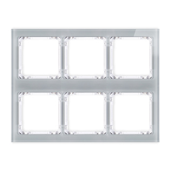 Ramka modułowa 6 krotna 3 poziom, 2 pion - efekt szkła ramka szara; spód biała Karlik seria DECO 15-0-DRSM-3x2 kolor szary