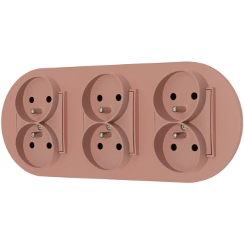 Trzy gniazda podwójne z ramką okrągłą seria MINI kolor łososiowy
