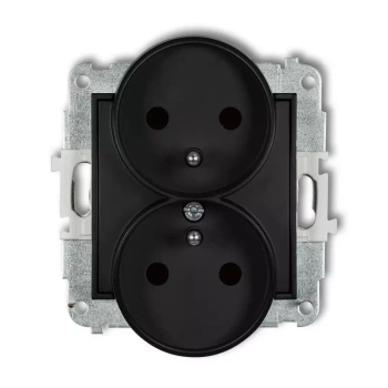 Mechanizm gniazda podwójnego do ramki z uziemieniem 2x2P+Z z przesłonami torów Karlik seria ICON 12IGPR-2zp kolor czarny mat
