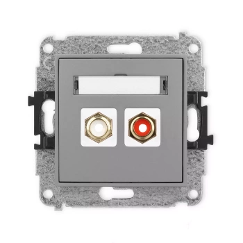Mechanizm gniazda podwójnego RCA typu cinch - biały i czerwony, pozłacany Karlik seria ICON 27IGRCA-2 kolor szary mat