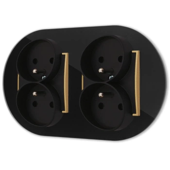 Dwa gniazda podwójne z ramką okrągłą efekt szkła seria ICON kolor czarny/złoty