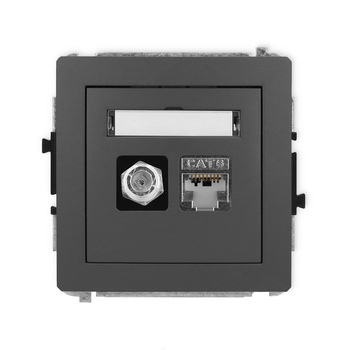 Mechanizm gniazda antenowego poj. typu F SAT + gniazda komp. poj. 1xRJ45, kat. 6 ekranowany, 8-stykowy Karlik seria DECO 28DGFK-5 kolor grafitowy mat