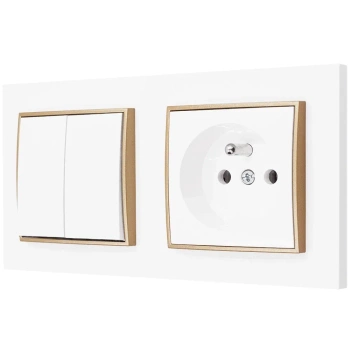 Włącznik podwójny z gniazdkiem kolor biały/złoty 2