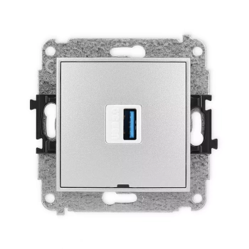 Mechanizm gniazda pojedynczego USB A-A 3.0, bez pola opisowego Karlik seria ICON 7IGUSBBO-5 kolor srebrny metalik