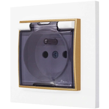 Gniazdo hermetyczne z ramką prostą seria MINI kolor biały mat/złoty