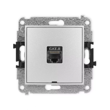 Mechanizm gniazda komputerowego pojedynczego 1xRJ45, kat. 8, ekranowany, 8-stykowy, bez pola opisowego Karlik seria ICON 7IGKBO-11 kolor srebrny metalik