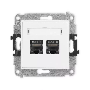 Mechanizm gniazda komputerowego podwójnego 2xRJ45, kat. 8, ekranowany, 8-stykowy Karlik seria MINI 25MGK-12 kolor biały mat