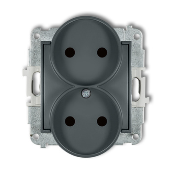 Mechanizm gniazda podwójnego do ramki bez uziemienia 2x2P z przesłonami torów Karlik seria ICON 28IGPR-2p kolor grafitowy mat