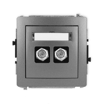 Mechanizm gniazda antenowego podwójnego typu F SAT niklowany Karlik seria DECO 11DGF-2 kolor grafitowy