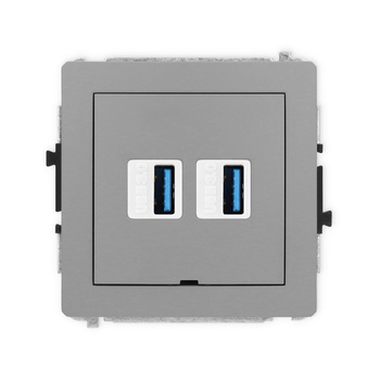 Mechanizm gniazda podwójnego 2xUSB A-A 3.0, bez pola opisowego Karlik seria DECO 27DGUSBBO-6 kolor szary mat