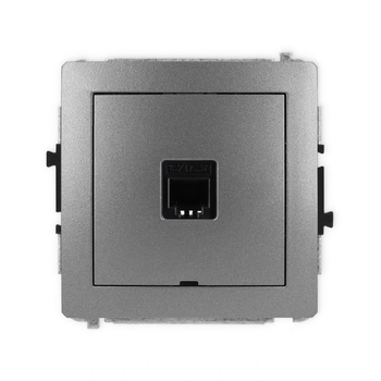 Mechanizm gniazda telefonicznego pojedynczego 1xRJ11, 4-stykowy, beznarzędziowe, bez pola opisowego Karlik seria DECO 11DGTBO-1 kolor grafitowy