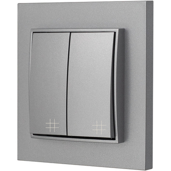Włącznik podwójny krzyżowy z ramką kolor srebrny