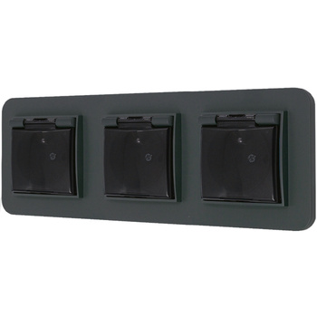 Trzy gniazda hermetyczne z ramką zaokrągloną seria MINI kolor grafitowy mat