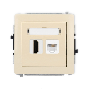Mechanizm gniazda pojedynczego HDMI 2.0, 4K + gniazda komp. poj. 1xRJ45, kat. 5e, 8-stykowy Karlik seria DECO 1DGHK-45e kolor beżowy