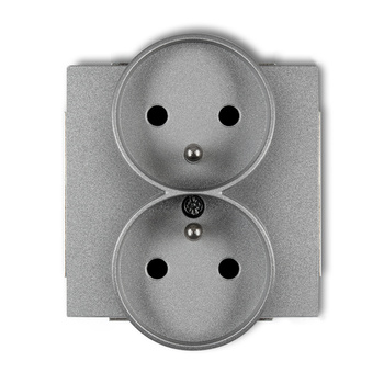 Mechanizm gniazda podwójnego do ramki z uziemieniem 2x2P+Z z przesłonami torów Karlik seria DECO 7DGPR-2zp kolor srebrny metalik