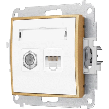 Gniazdo rj45/antenowe bez ramki seria MINI kolor biały mat/złoty