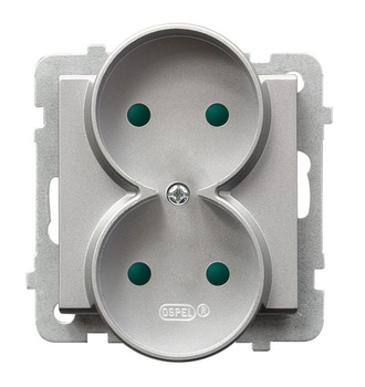 Gniazdo podwójne z przesłonami torów prądowych, moduł bez ramki seria SONATA kolor Srebro mat symbol GP-2RRP/m/38