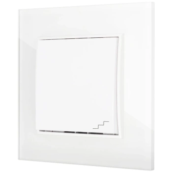 Włącznik schodowy z ramką kwadratową efekt szkła seria ICON kolor biały