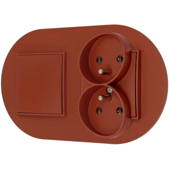 Włącznik pojedynczy z gniazdem podwójnym z ramką okrągłą seria MINI kolor terakota