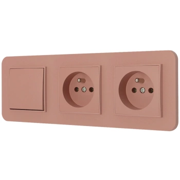 Włącznik pojedynczy i dwa gniazda pojedyncze z ramką zaokrągloną seria MINI kolor łososiowy