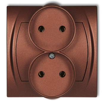 Gniazdo podwójne do ramki poziomej bez uziemienia 2x2P bez przesłon torów prądowych Karlik seria LOGO 9LGPR-2 kolor brązowy metalik