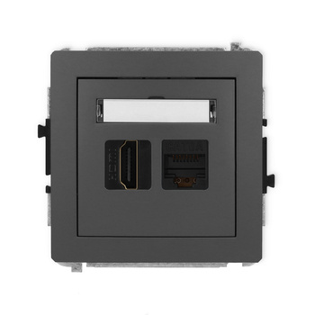 Mechanizm gniazda pojedynczego HDMI 2.0, 4K + gniazda komp. poj. 1xRJ45, kat. 6A, 8-stykowy Karlik seria DECO 28DGHK-46A kolor grafitowy mat