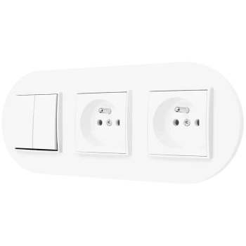 Włącznik podwójny i dwa gniazda pojedyncze z ramką okrągłą seria MINI kolor biały