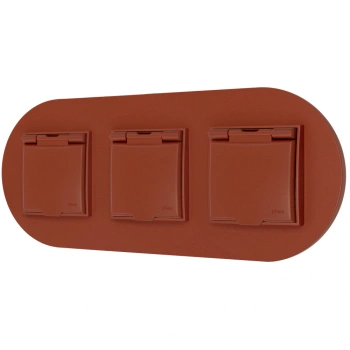 Trzy gniazda hermetyczne z ramką okrągłą seria MINI kolor terakota