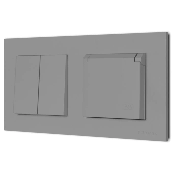 Włącznik podwójny z gniazdem hermetycznym z ramką seria Bella kolor popiel mat