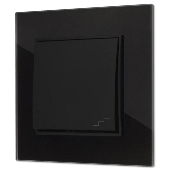 Włącznik schodowy z ramką kwadratową efekt szkła seria ICON kolor czarny
