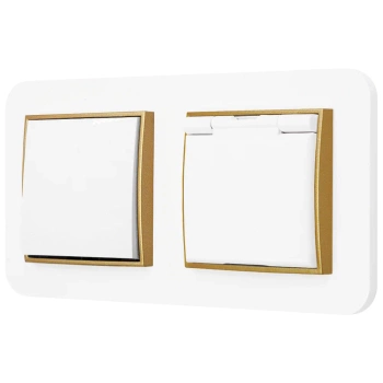 Włącznik pojedynczy z gniazdem hermetycznym z ramką zaokrągloną seria MINI kolor biały złoty