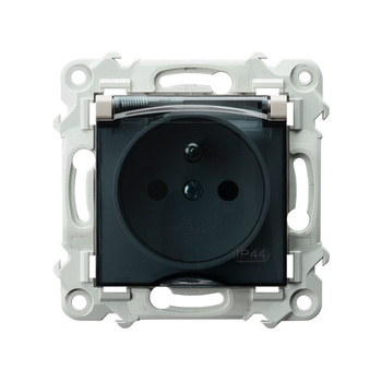 Gniazdo bryzgoszczelne z uziemieniem IP-44 wieczko przezroczyste seria SZAFIR kolor Kaszmirowy beż symbol GPH-1ZZ/m/83/d