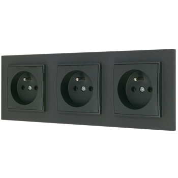 Trzy gniazda pojedyncze z ramką prostą seria MINI kolor grafitowy mat