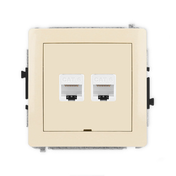 Mechanizm gniazda komputerowego podwójnego 2xRJ45, kat. 6, 8-stykowy, bez pola opisowego Karlik seria DECO 1DGKBO-4 kolor beżowy