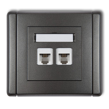 Gniazdo telefoniczne podwójne 2xRJ11, 4-stykowe, beznarzędziowe Karlik seria FLEXI 11FGT-2 kolor grafitowy