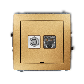 Mechanizm gniazda antenowego poj. typu F SAT + gniazda komp. poj. 1xRJ45, kat. 6 ekranowany, 8-stykowy, bez pola opisowego Karlik seria DECO 29DGFKBO-5 kolor złoty