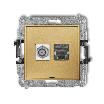 Mechanizm gniazda antenowego poj. typu F SAT + gniazda komp. poj. 1xRJ45, kat. 6 ekranowany, 8-stykowy, bez pola opisowego Karlik seria MINI 29MGFKBO-5 kolor złoty