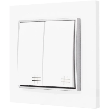 Włącznik podwójny krzyżowy z ramką kolor biały/srebrny