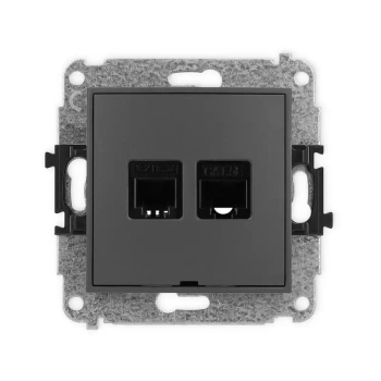 Mechanizm gniazda telefonicznego pojedynczego 1xRJ11 + komputerowego pojedynczego 1xRJ45, kat. 5e, 8-stykowy, beznarzędziowe, bez pola opisowego Karlik seria MINI 28MGTKBO kolor grafitowy mat