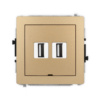 Mechanizm gniazda podwójnego 2xUSB A-A 2.0, bez pola opisowego Karlik seria DECO 8DGUSBBO-2 kolor złoty metalik