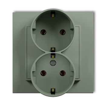 Gniazdo podwójne z uziemieniem SCHUKO 2x2P+Z bez przesłon torów prądowych Karlik seria MINI 61MGP-2s kolor szałwiowy