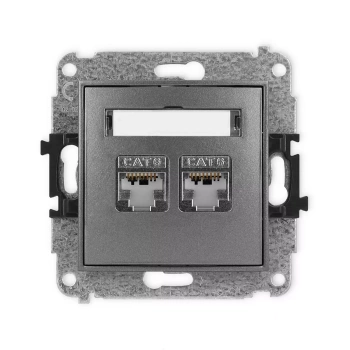 Mechanizm gniazda komputerowego podwójnego 2xRJ45, kat. 6, ekranowany, 8-stykowy Karlik seria ICON 11IGK-6 kolor grafitowy