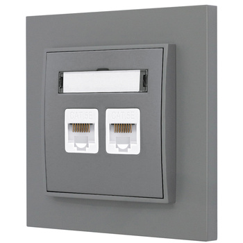 Gniazdo internetowe rj45 2x z ramką prostą seria MINI kolor szary mat