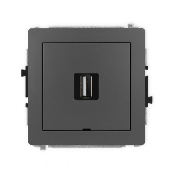 Mechanizm gniazda pojedynczego USB A-A 2.0, bez pola opisowego Karlik seria DECO 28DGUSBBO-1 kolor grafitowy mat