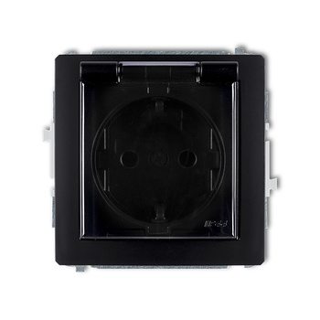 Mechanizm gniazda bryzgoszczelnego z uziemieniem SCHUKO 2P+Z klapka dymna, przesłony torów prądowych Karlik seria DECO 12DGPB-1sdp kolor czarny mat