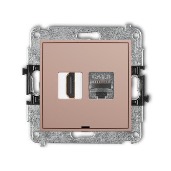 Mechanizm gniazda pojedynczego HDMI 2.1, 8K + gniazda komp. poj. 1xRJ45, kat. 8, ekranowany, 8-stykowy, bez pola opisowego Karlik seria ICON 62IGHKBO-88 kolor łososiowy