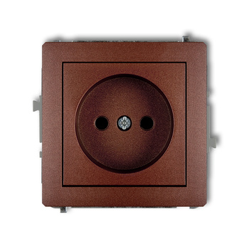Mechanizm gniazda pojedynczego bez uziemienia 2P z przesłonami torów Karlik seria DECO 9DGP-1p kolor brązowy metalik